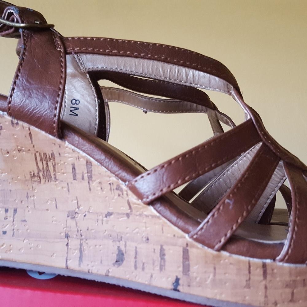 Jellypop Brown Strap Sandals, 3 inch heel, Size 8